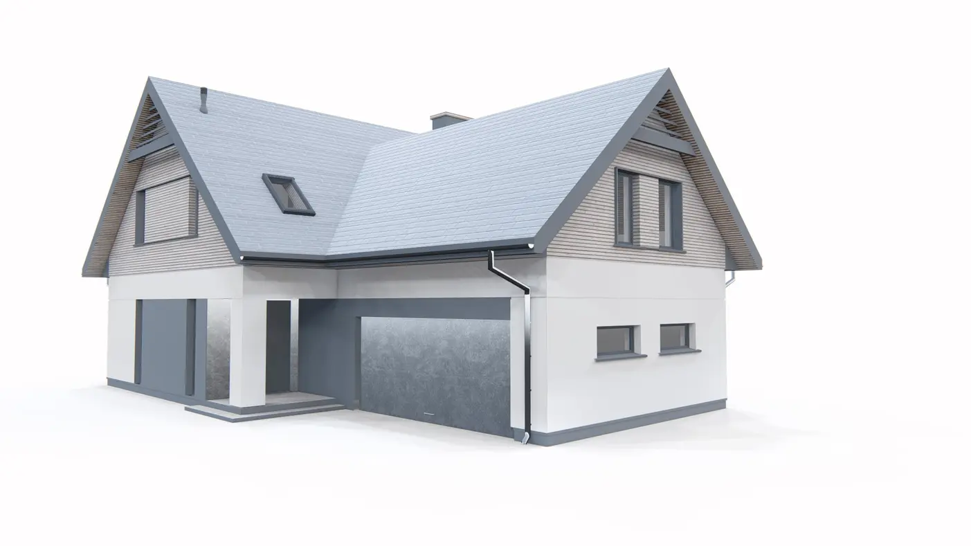 Home project  - Współczesny dom z dachem wielospadowym i garażem dwustanowiskowym.