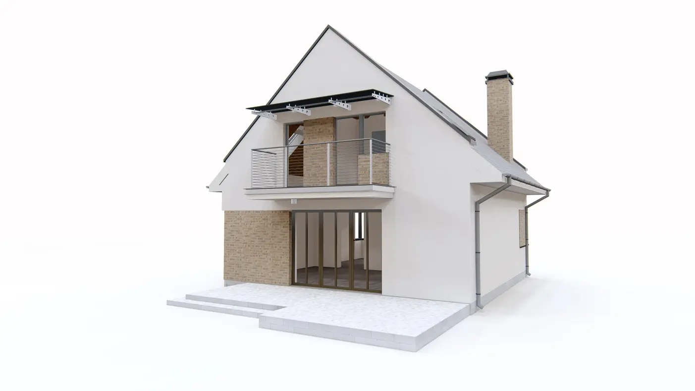 Gotowy projekt domu  - Mały, wygodny dom z poddaszem we współczesnym stylu. Balkon od ogrodu.