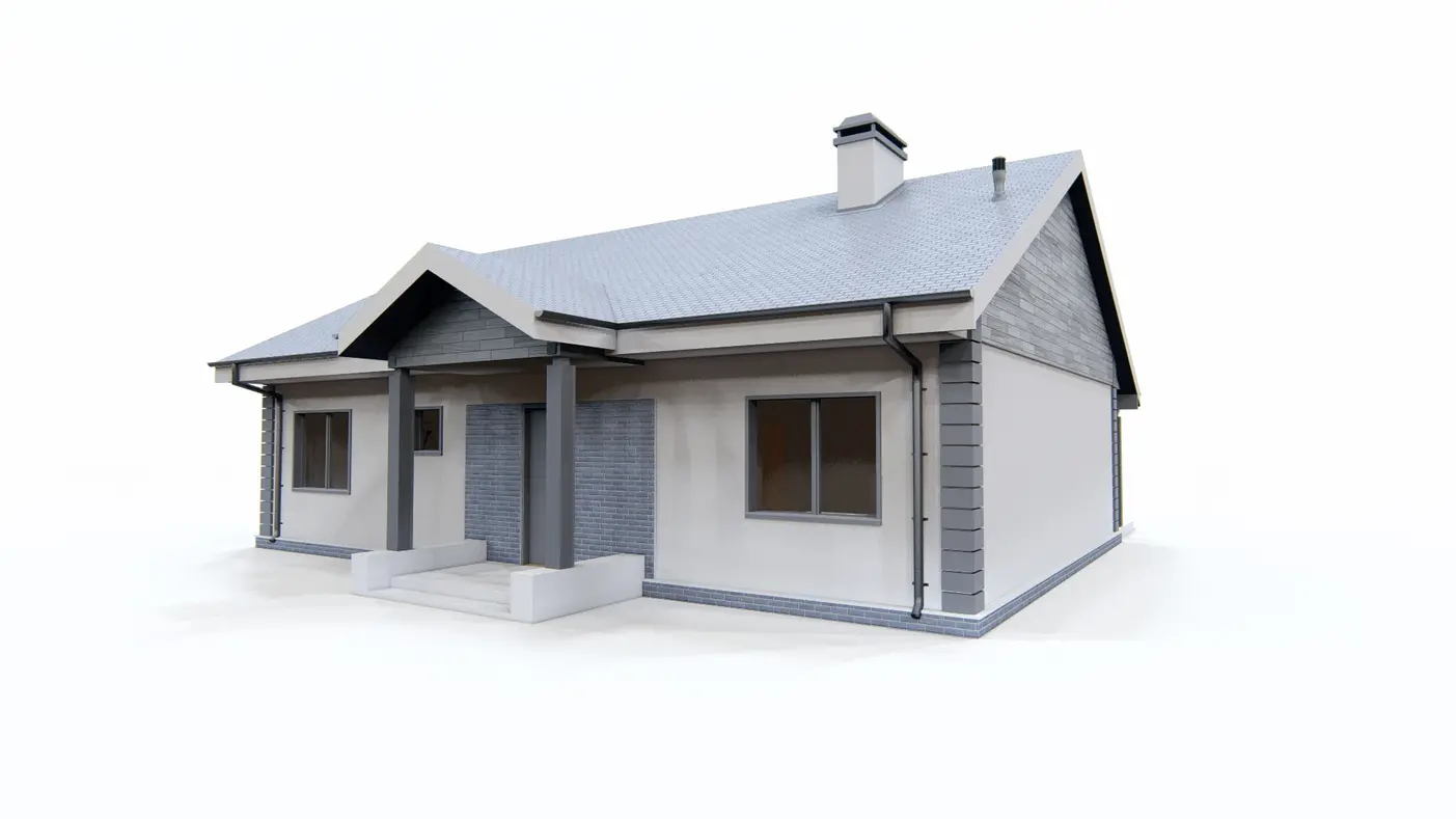 Gotowy projekt domu  - Mały dom parterowy z dachem dwuspadowym, 3 sypialniami i dużą kuchnią.