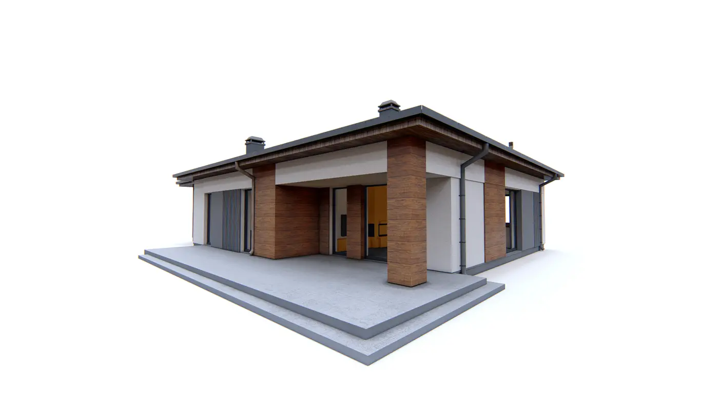 Home project  - Dom parterowy z trzema sypialniami przykryty dachem wielospadowym z garażem