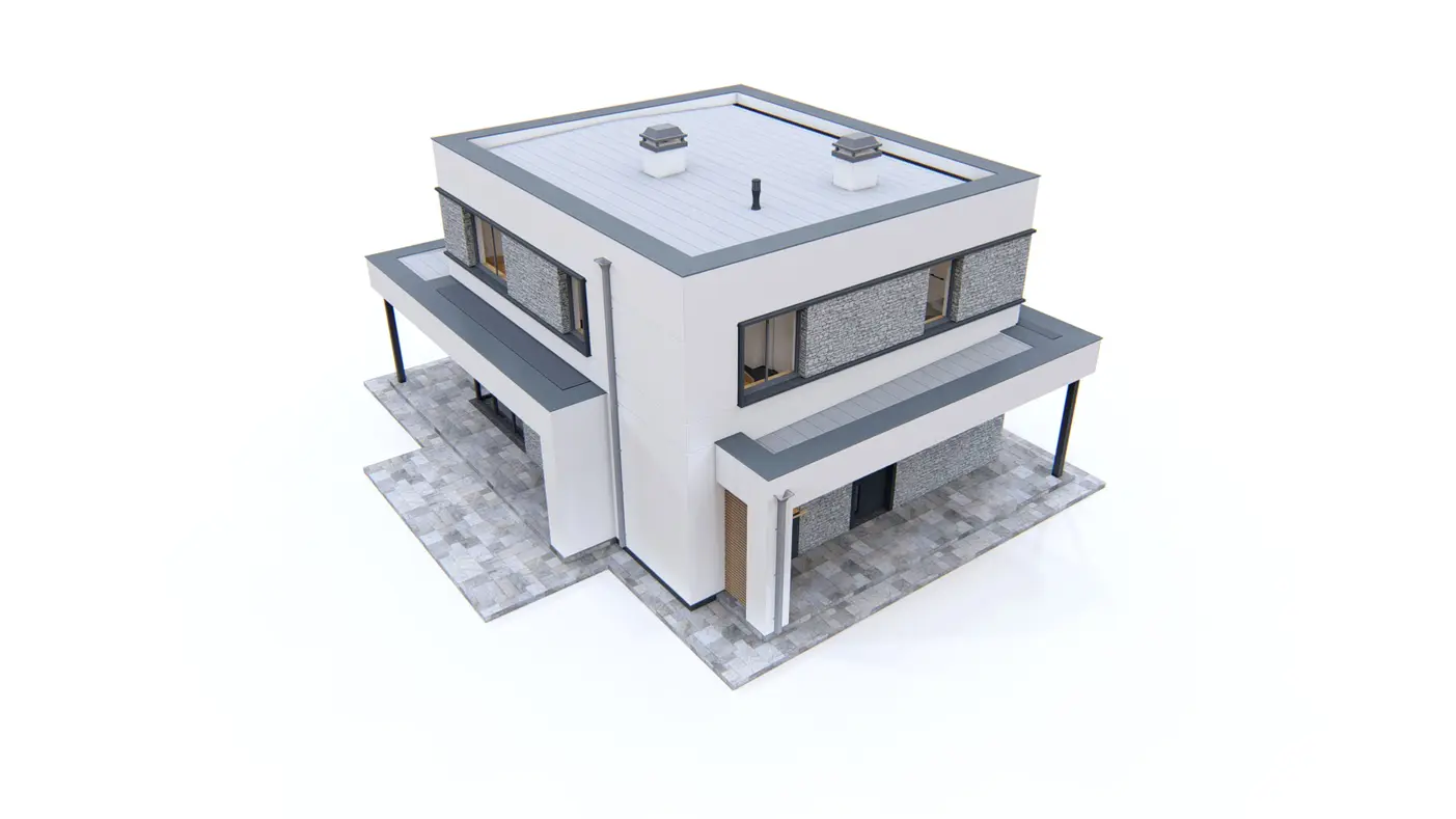Home project  - Prosty, piętrowy dom z płaskim dachem oraz pełnym piętrem o powierzchni 120m2.