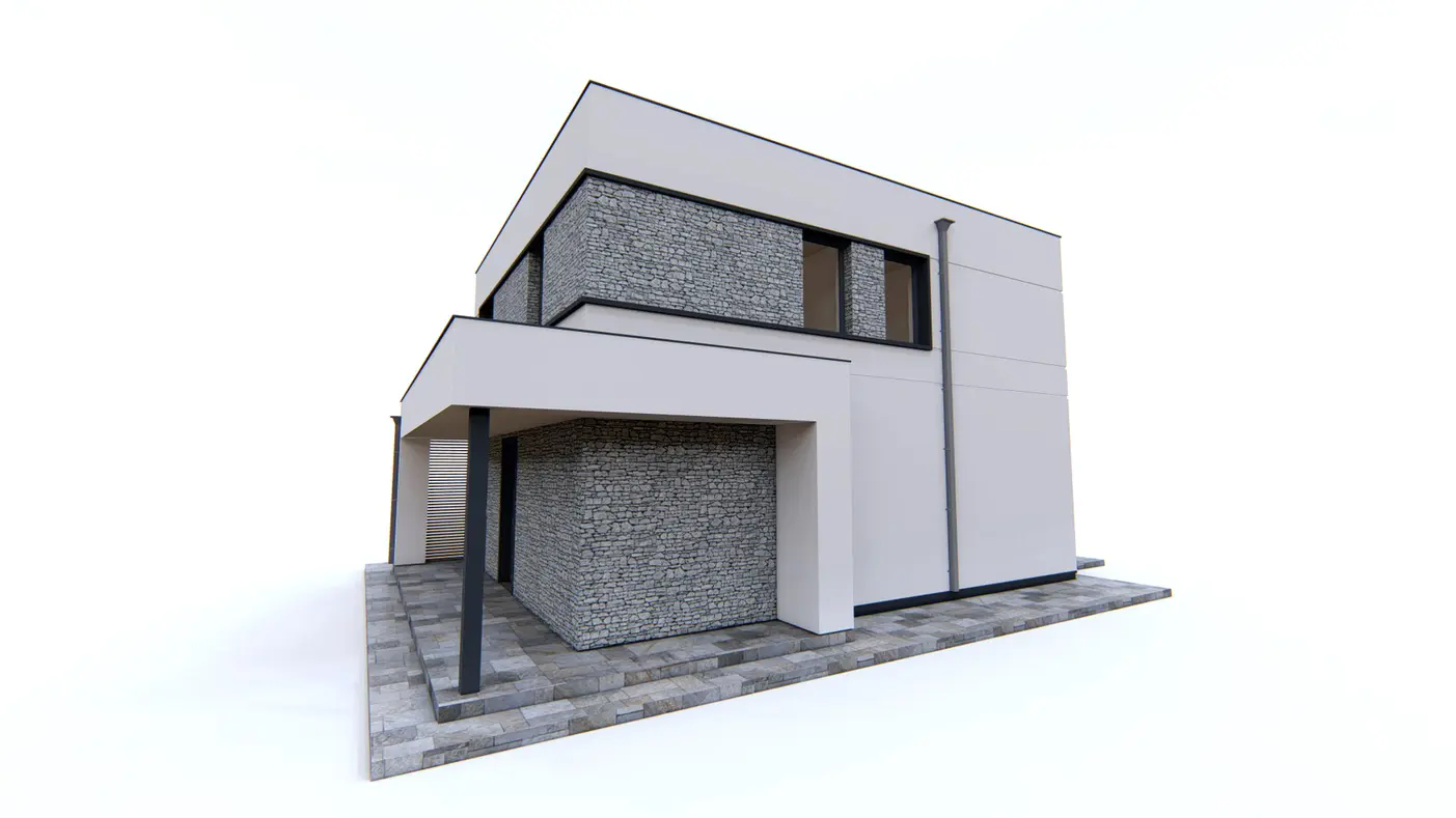 Home project  - Prosty, piętrowy dom z płaskim dachem oraz pełnym piętrem o powierzchni 120m2.