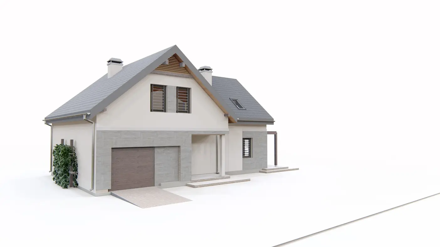 Home project  - Wygodnym dom z poddaszem, pokojem na parterze, garażem oraz dużym p.g.