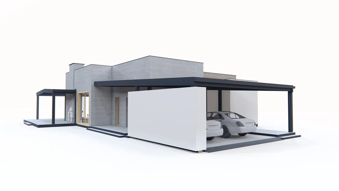 Home project  - Nowoczesny parterowy dom z wiatą garażową w wyjątkowym designie 