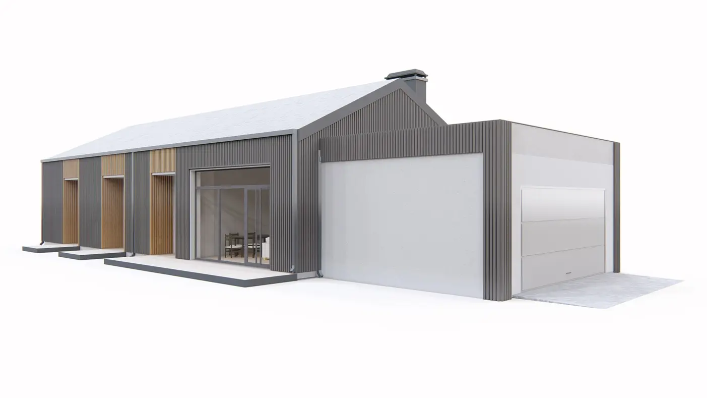 Home project  - Parterowy dom z 4 sypialniami i garażem od frontu.