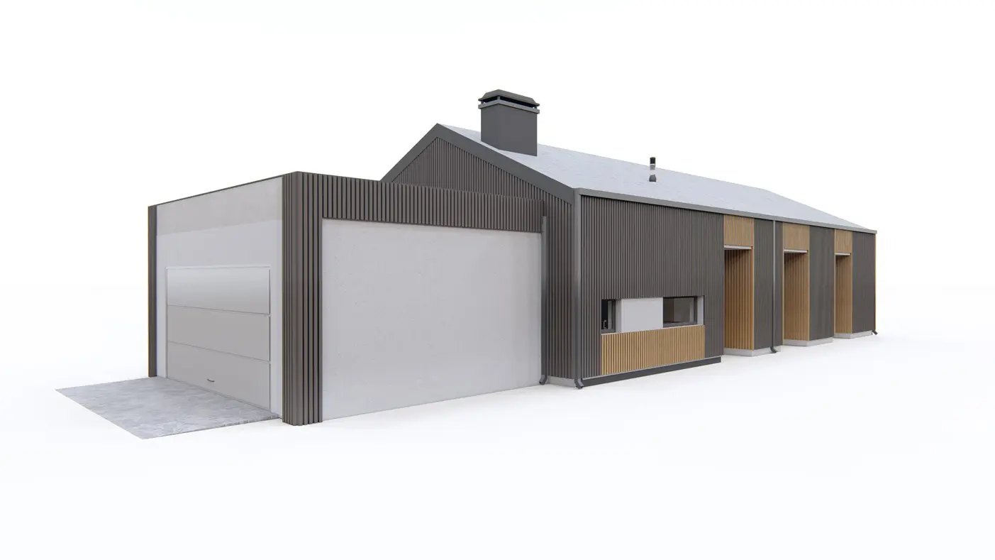 Home project  - Parterowy dom z 4 sypialniami i garażem od frontu.