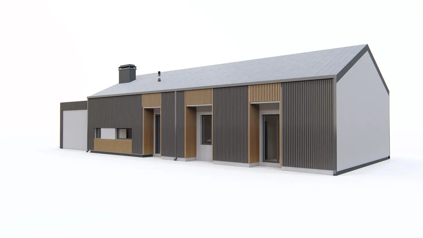 Home project  - Parterowy dom z 4 sypialniami i garażem od frontu.