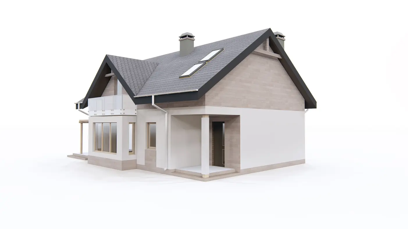 Home project  - Zgrabny dom z poddaszem, ekonomiczny w realizacji. Kuchnia i salon od frontu.