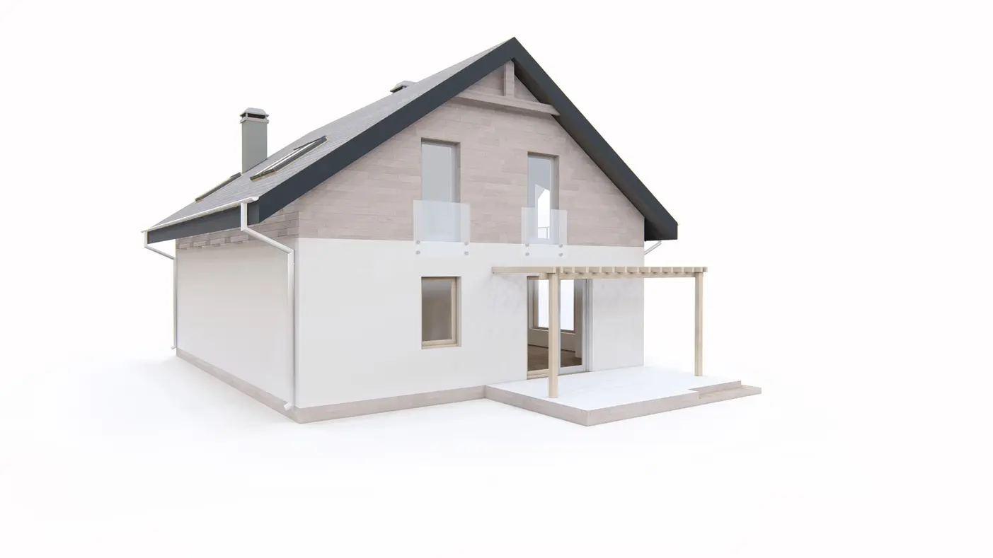Home project  - Zgrabny dom z poddaszem, ekonomiczny w realizacji. Kuchnia i salon od frontu.