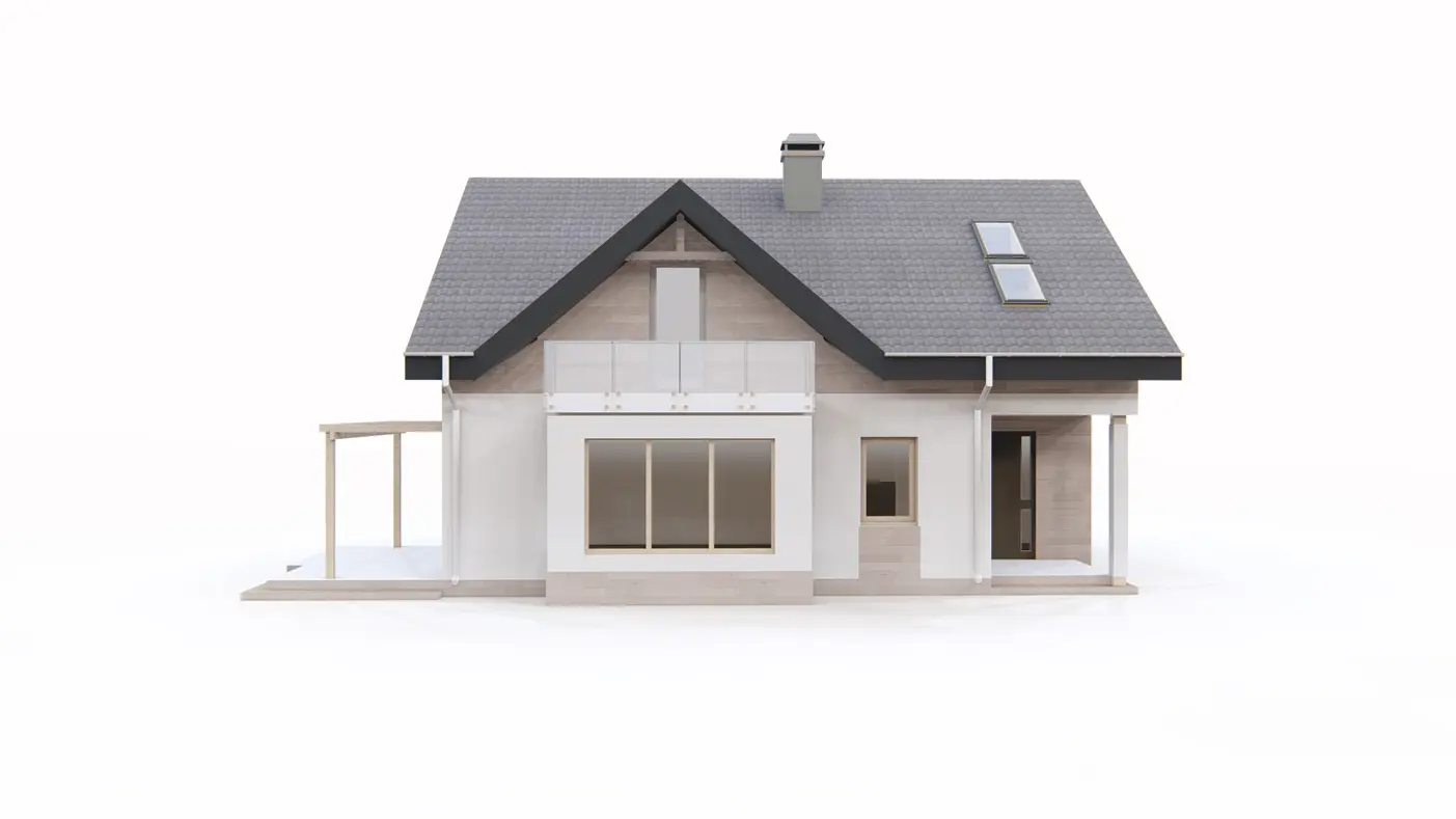Home project  - Zgrabny dom z poddaszem, ekonomiczny w realizacji. Kuchnia i salon od frontu.