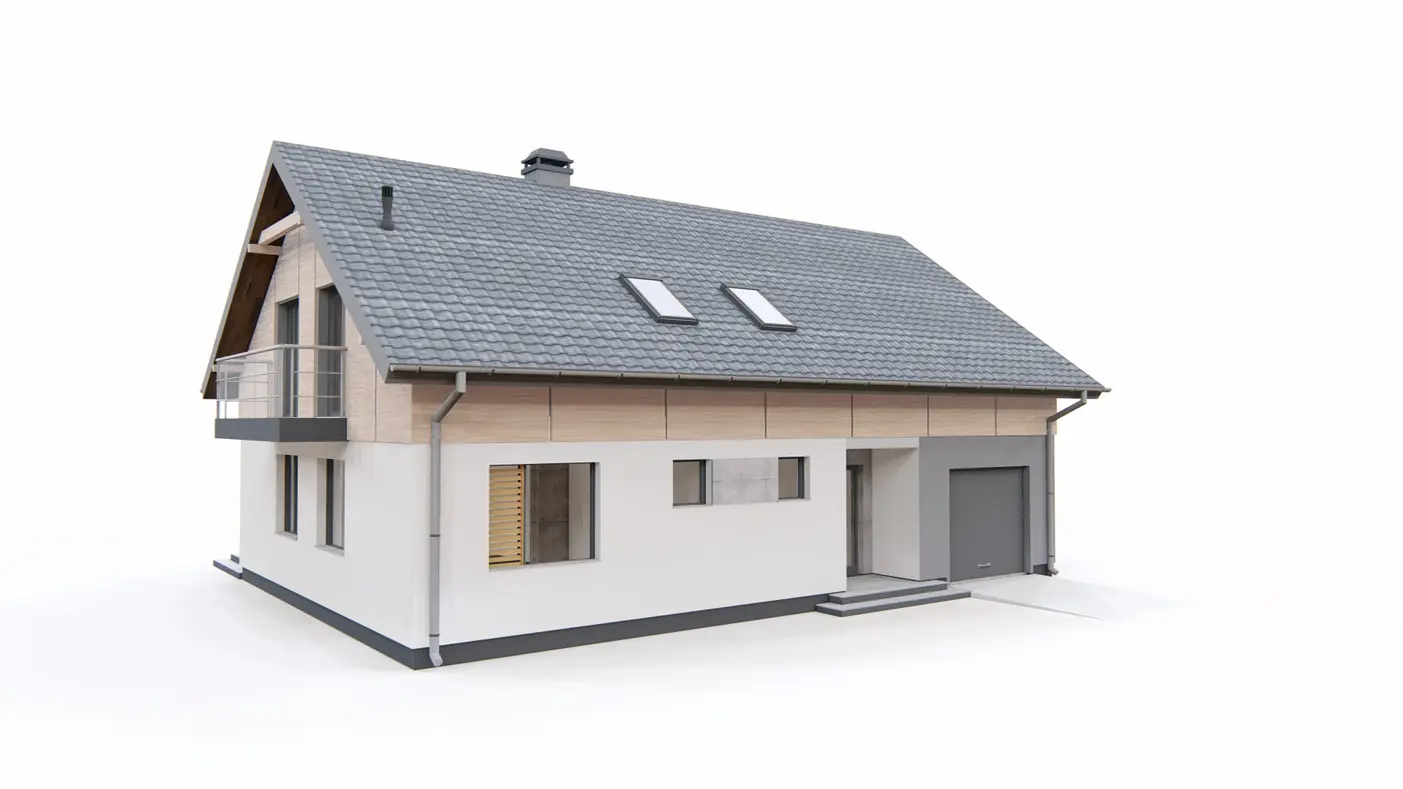 Gotowy projekt domu  - Dom z dodatkowym pokojem na parterze i garażem w bryle, dach dwuspadowy.