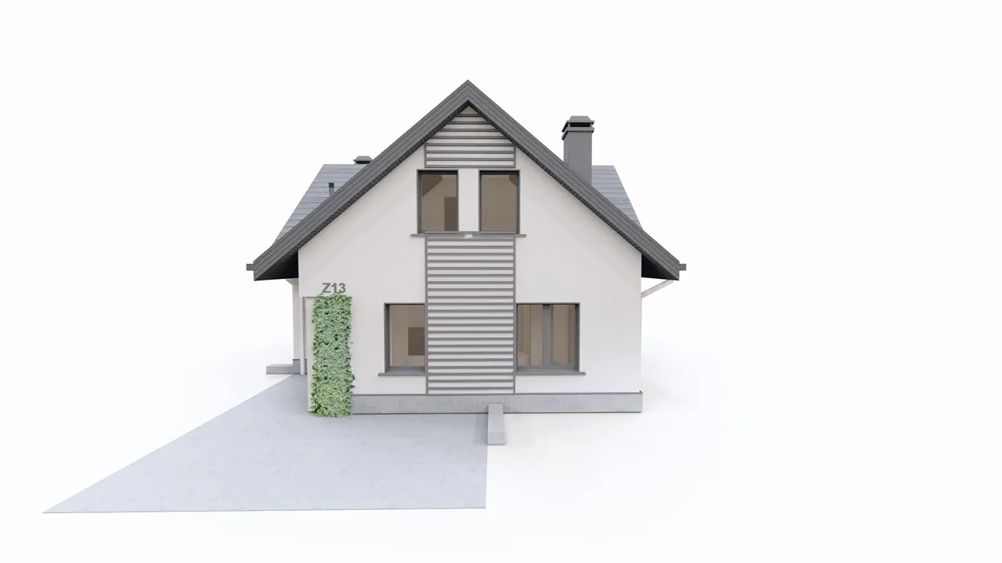 Home project  - Łatwy w budowie dom z poddaszem użytkowym z balkonem nad wejściem.