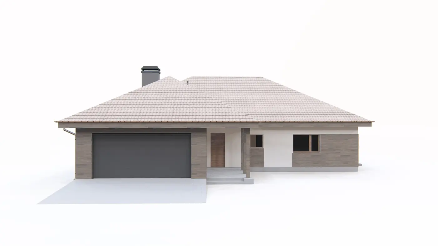 Home project  - Parterowy, wygodny dom jednorodzinny, z zadaszonym tarasem i garażem na dwa auta.