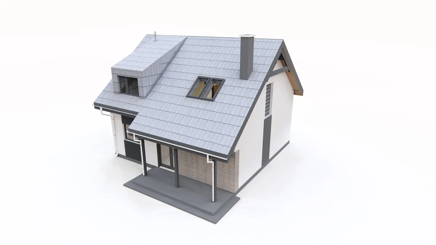 Home project  - Mały, funkcjonalny dom z dachem dwuspadowym i przestronnym salonem.