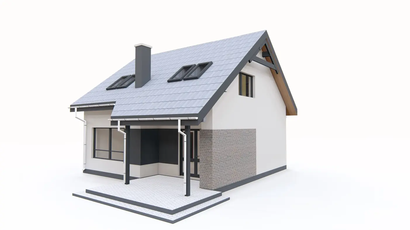 Home project  - Mały, funkcjonalny dom z dachem dwuspadowym i przestronnym salonem.