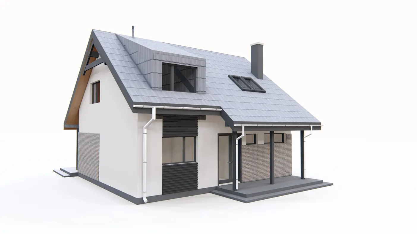 Home project  - Mały, funkcjonalny dom z dachem dwuspadowym i przestronnym salonem.