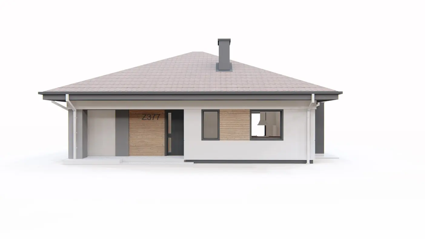 Home project  - Współczesny, parterowy dom z dachem kopertowym, zadaszonym tarasem oraz wejściem