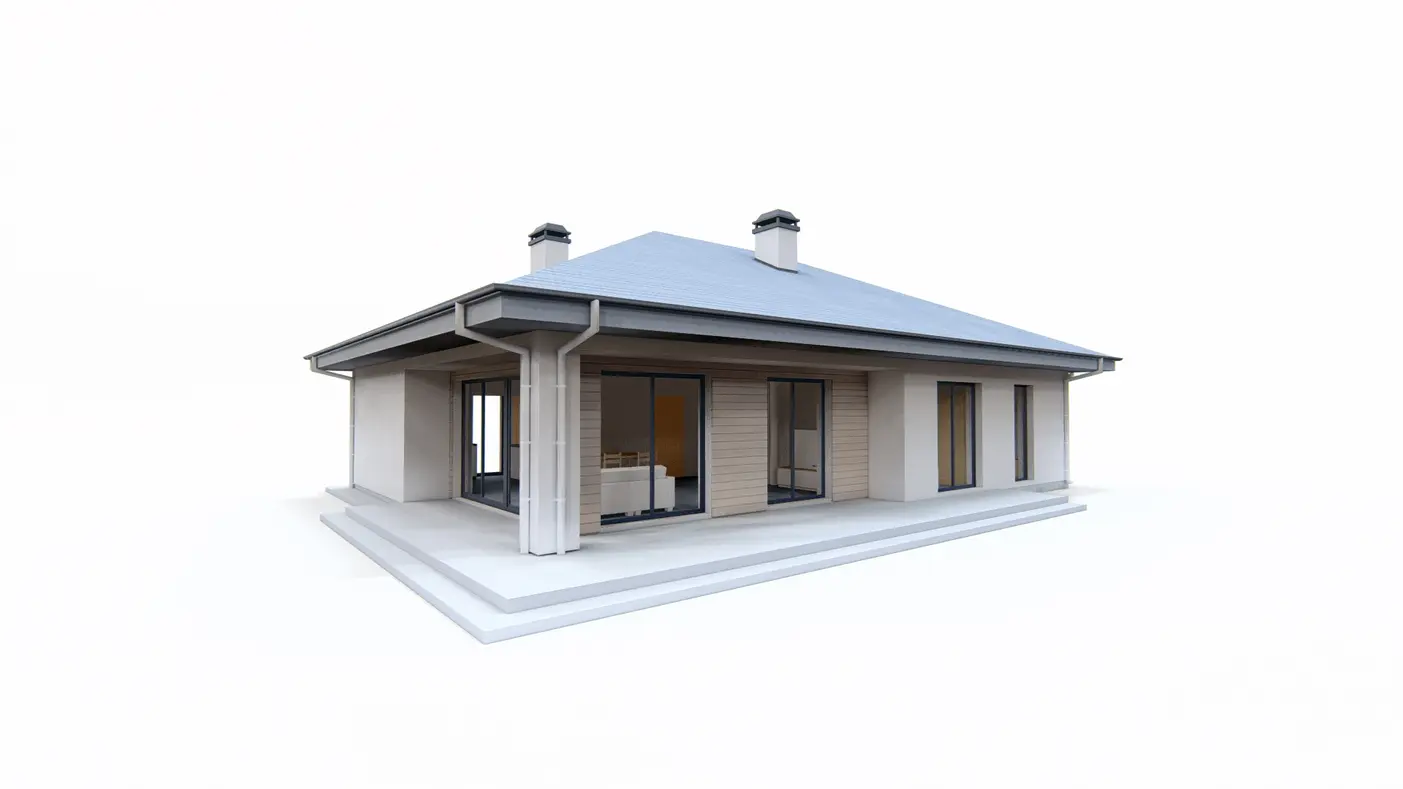 Home project  - Dom z dachem czterospadowym, funkcjonalne wnętrze z dużym, jasnym salonem.