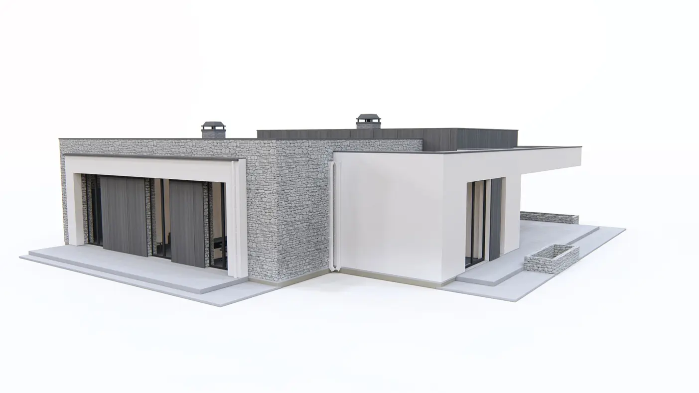 Home project  - Nowoczesny dom parterowy z 4 sypialniami oraz patio wewnątrz.
