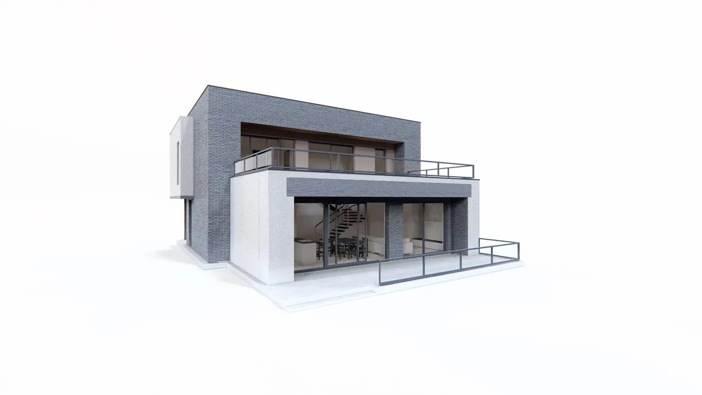 Gotowy projekt domu  - Nowoczesny dom piętrowy z dachem płaskim o powierzchni ok 160m2.