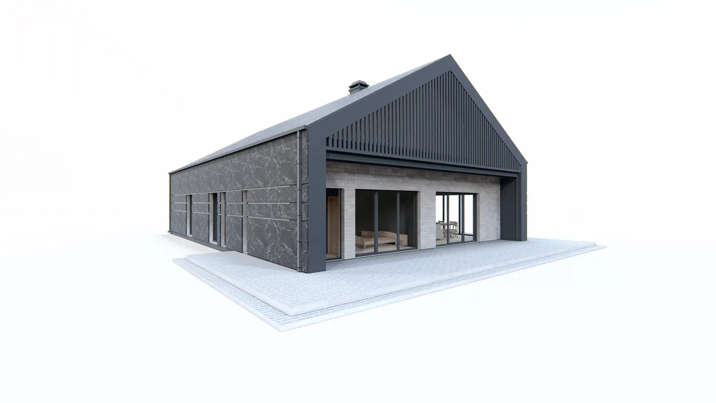 Home project  - Dom o prostej konstrukcji z przestronnym salonem i wydzieloną główną sypialnią