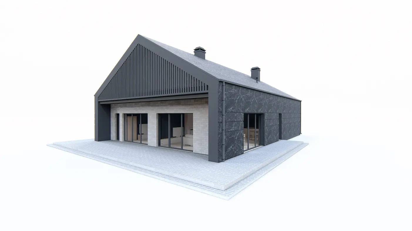 Home project  - Dom o prostej konstrukcji z przestronnym salonem i wydzieloną główną sypialnią