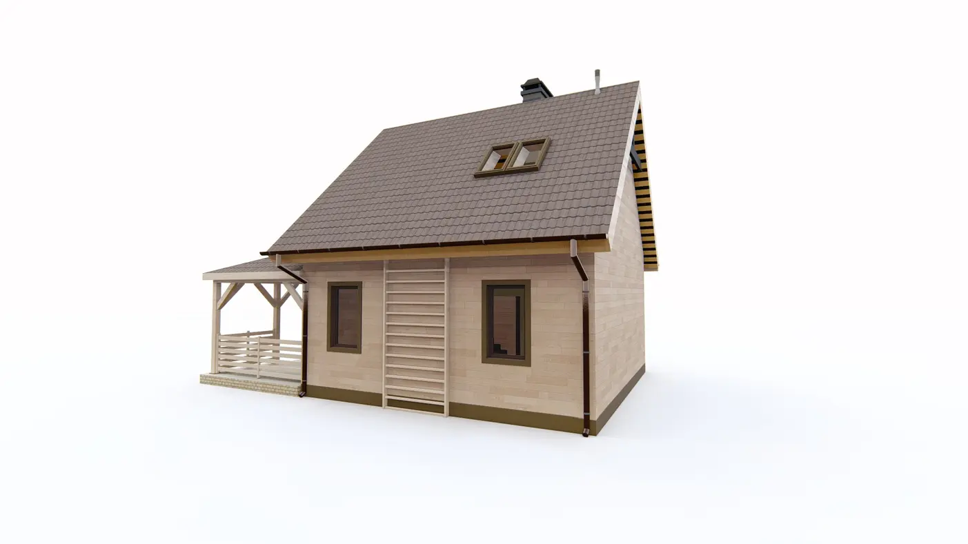 Home project  - Dom z werandą w naturalnym drewnie, prosty i tani w realizacji.