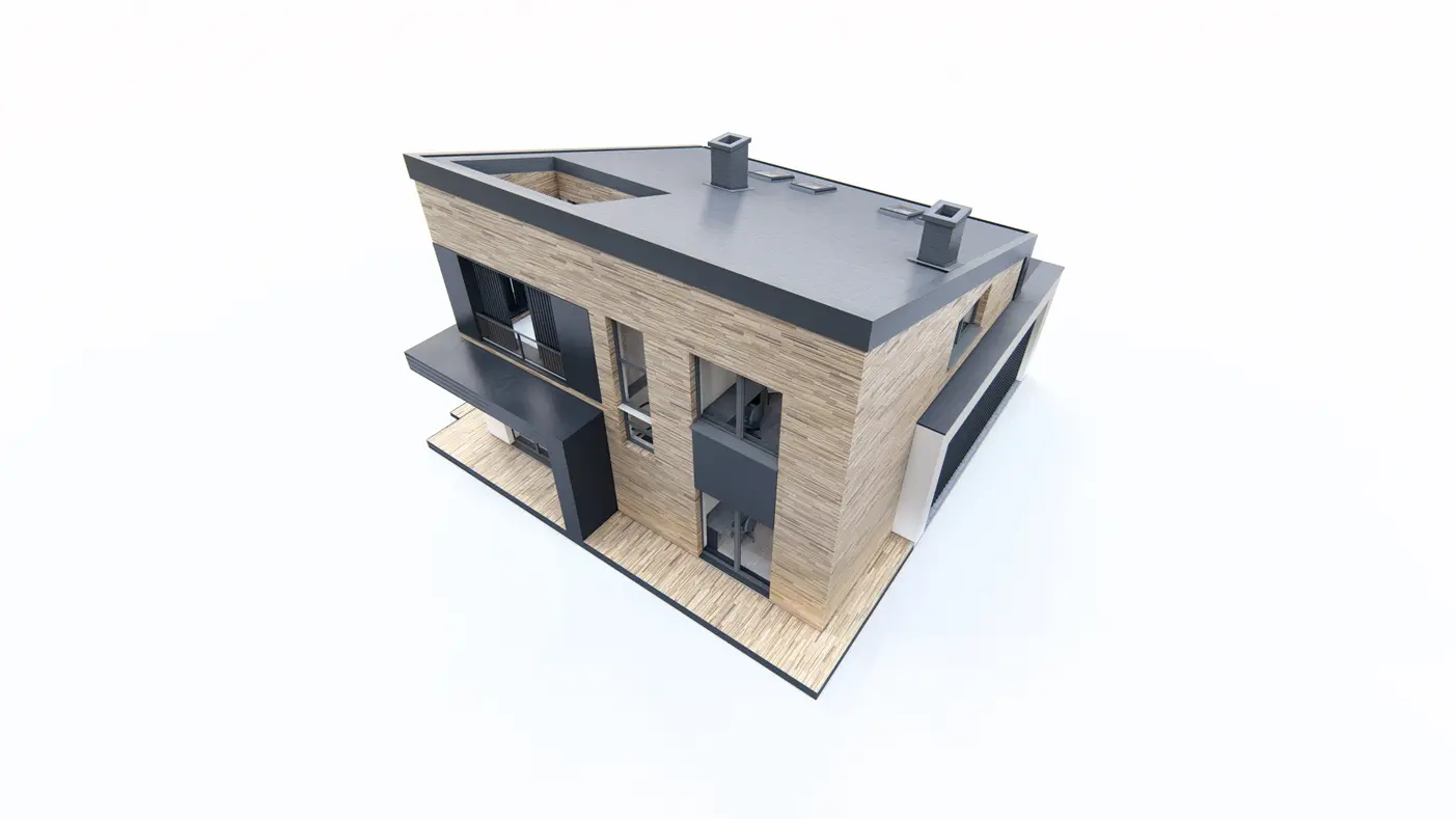 Home project  - dach pulpitowy taras na pietrze