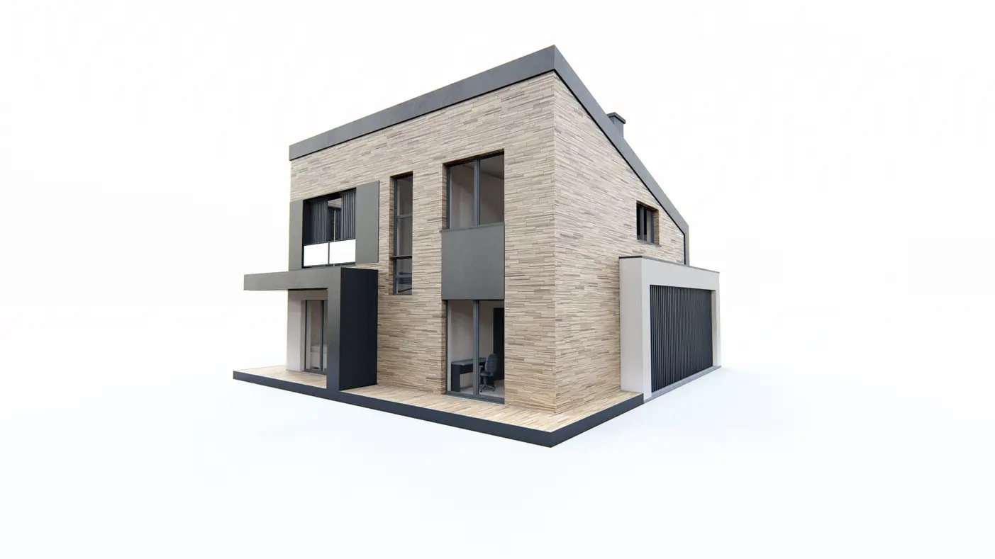 Home project  - dach pulpitowy taras na pietrze