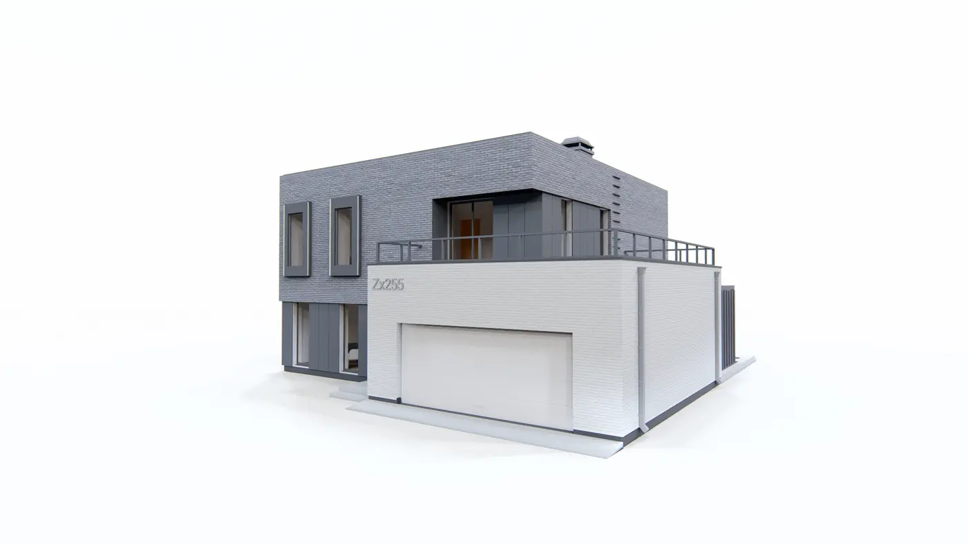 Home project  - Nowoczesny dom piętrowy dużymi przeszkleniami i garażem dwustanowiskowym.