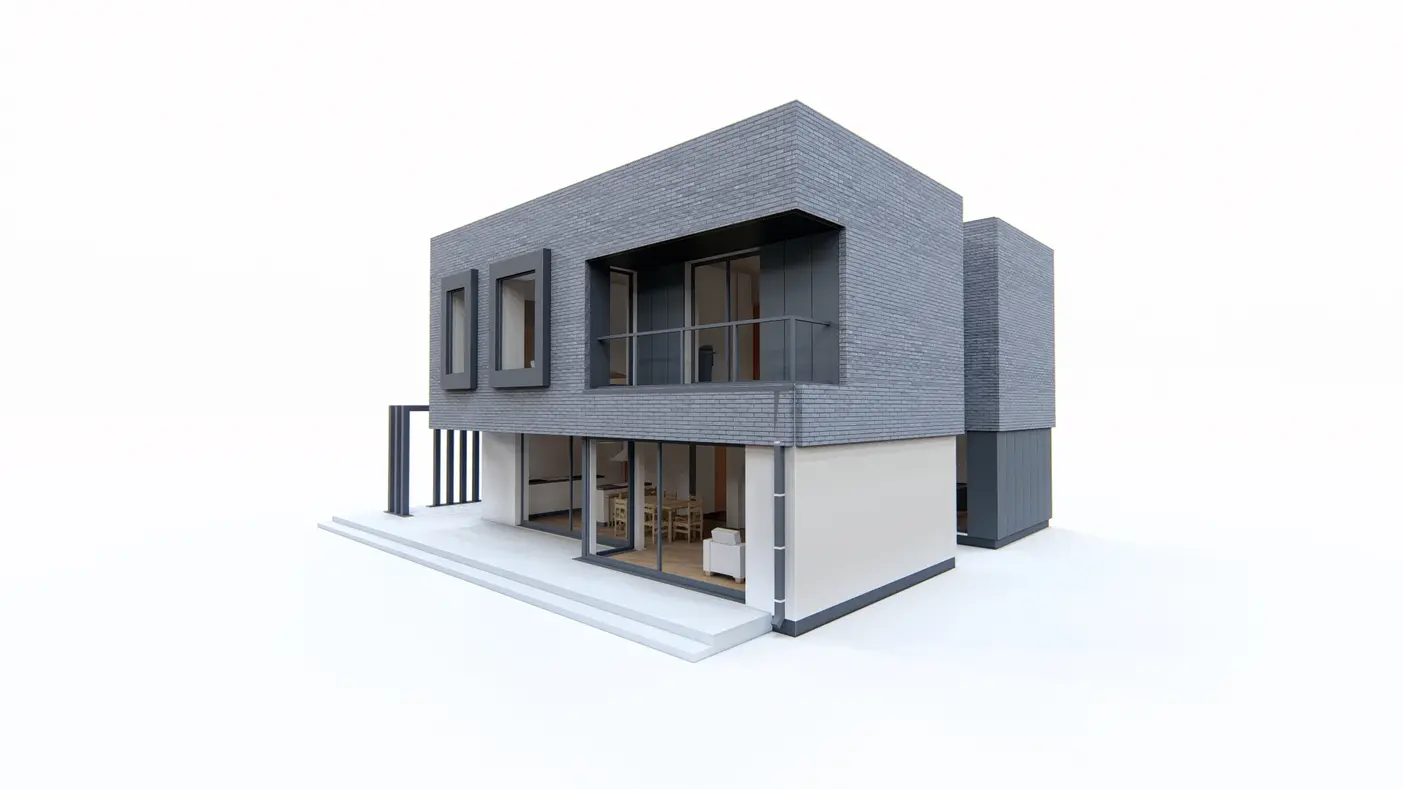 Home project  - Nowoczesny dom piętrowy dużymi przeszkleniami i garażem dwustanowiskowym.