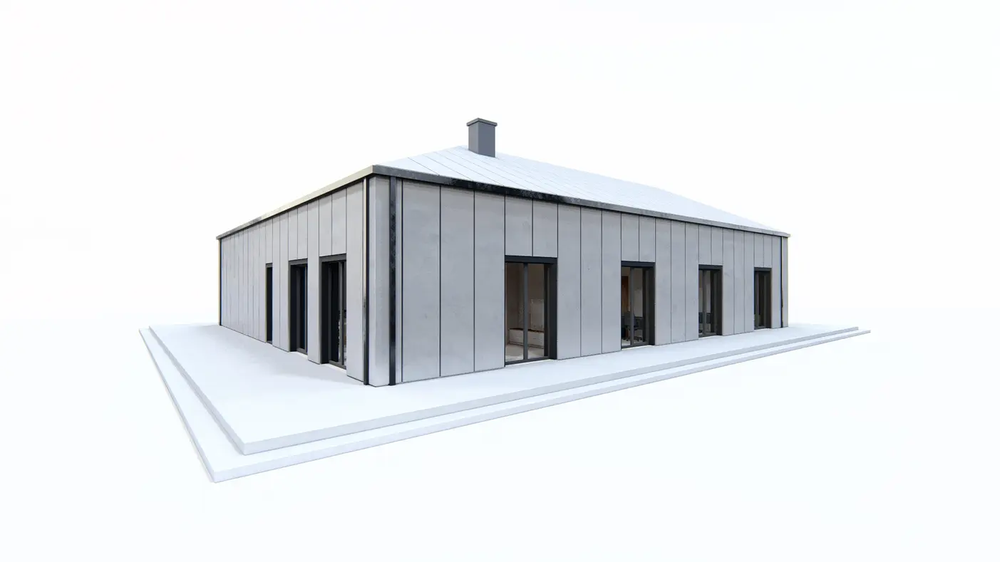 Home project  - Dom z przestronnym, wysokim salonem i wydzieloną sypialnią główną