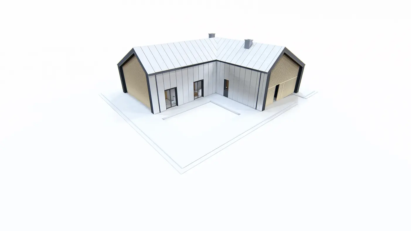 Home project  - Dom z przestronnym, wysokim salonem i wydzieloną sypialnią główną