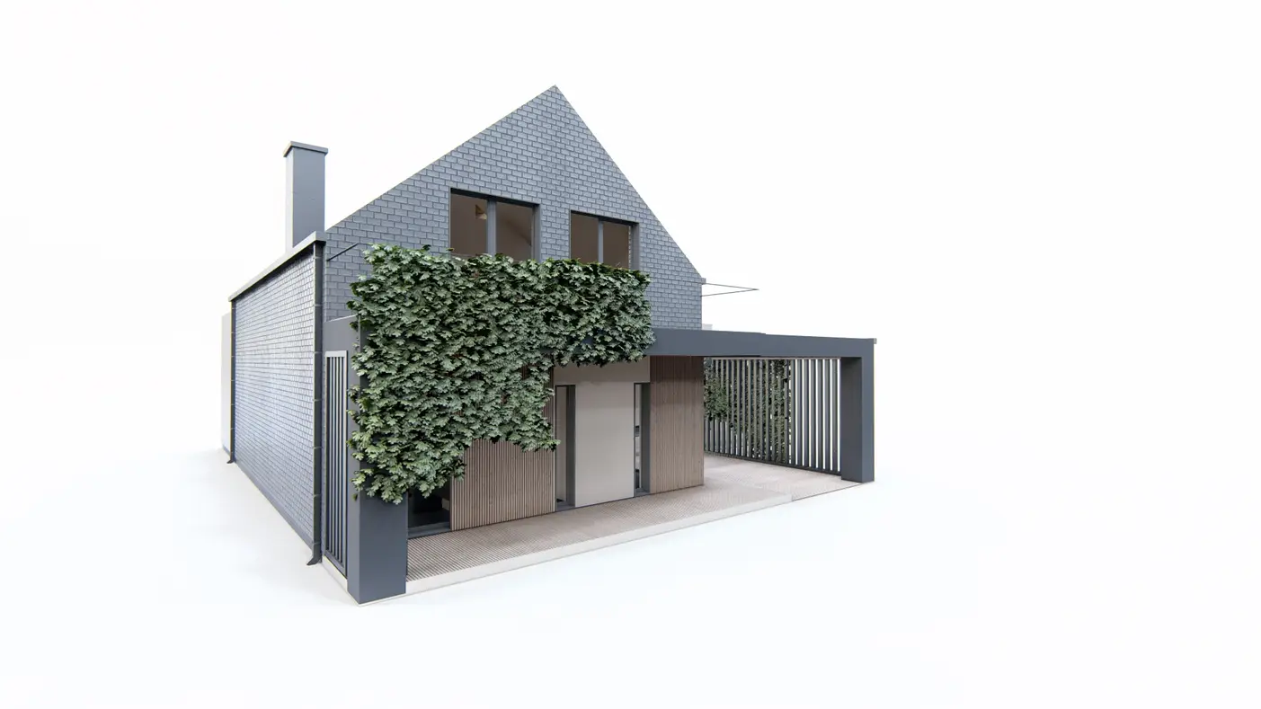 Home project  - Nowoczesny dom z dużym tarasem i balkonem na piętrze oraz przestronnym salonem