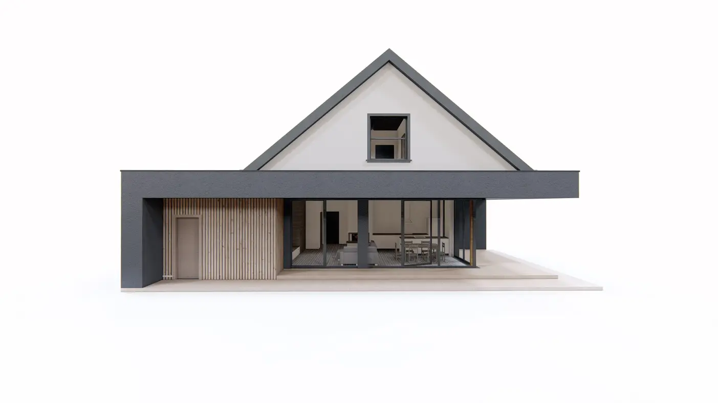 Home project  - Współczesny dom z dachem 2-spadowym, garażem, gabinetem i 3 sypialniami.
