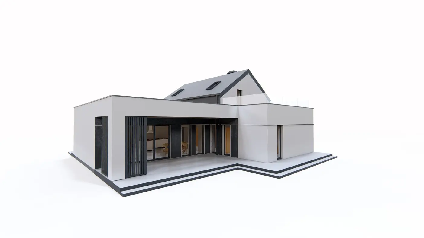 Home project  - Nowoczesny dom z wydzieloną sypialnią główną i tarasem na piętrze