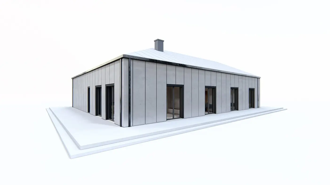 Mājas projekts  - Mūsdienīgs mājas projekts ar augsto griestu viesistabu - Zx203