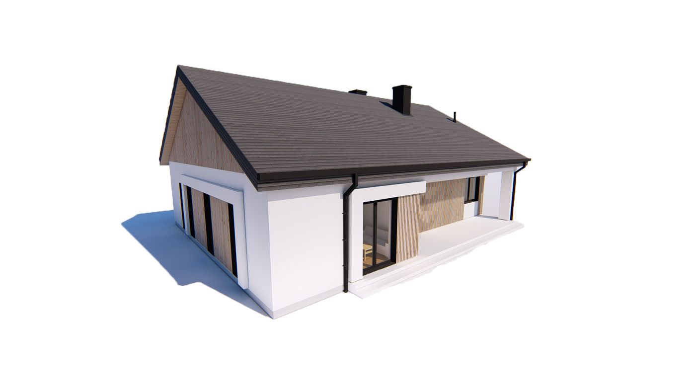 Home project  - Dom o powierzchni 126 m2 z dachem dwuspadowym, 4 pokojami oraz dużym salonem