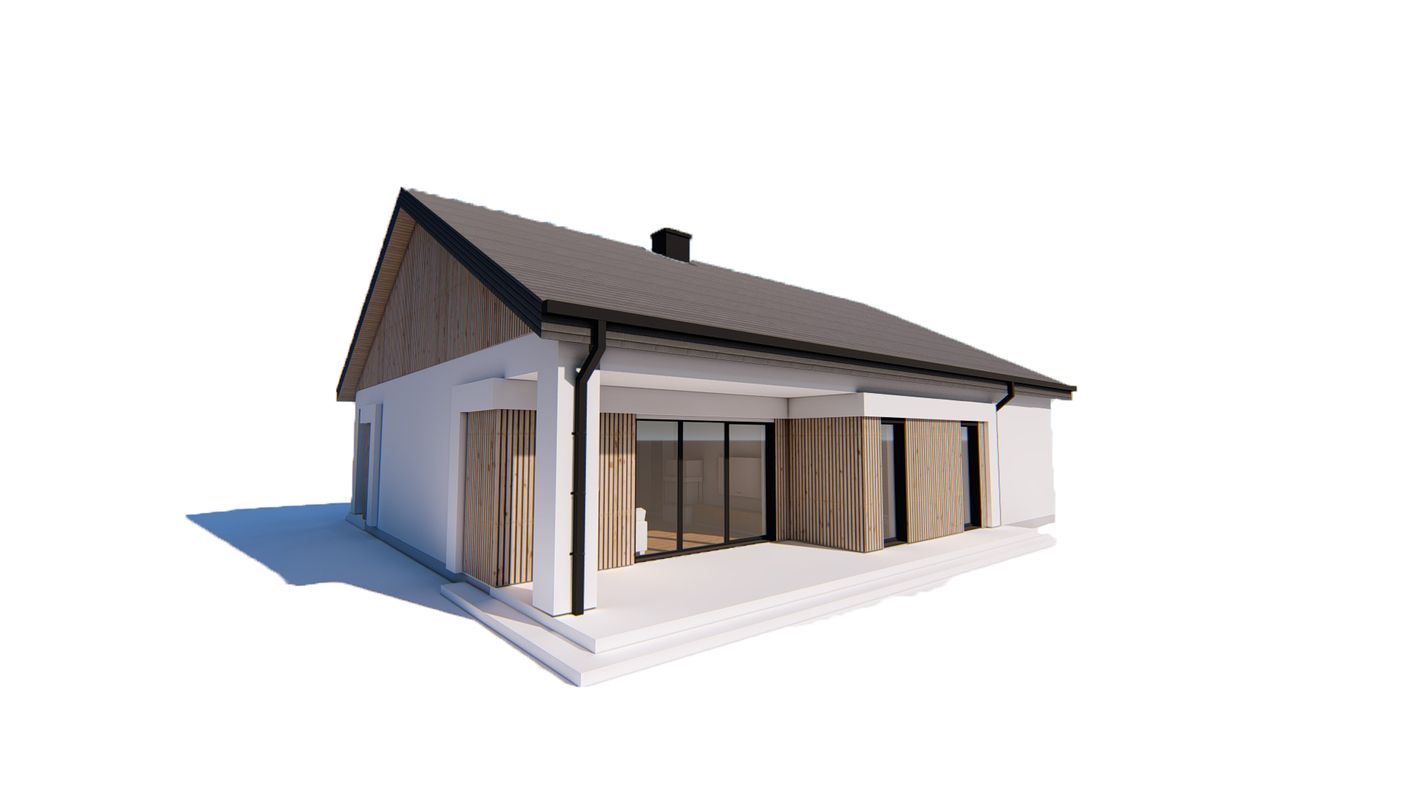 Home project  - Dom o powierzchni 126 m2 z dachem dwuspadowym, 4 pokojami oraz dużym salonem
