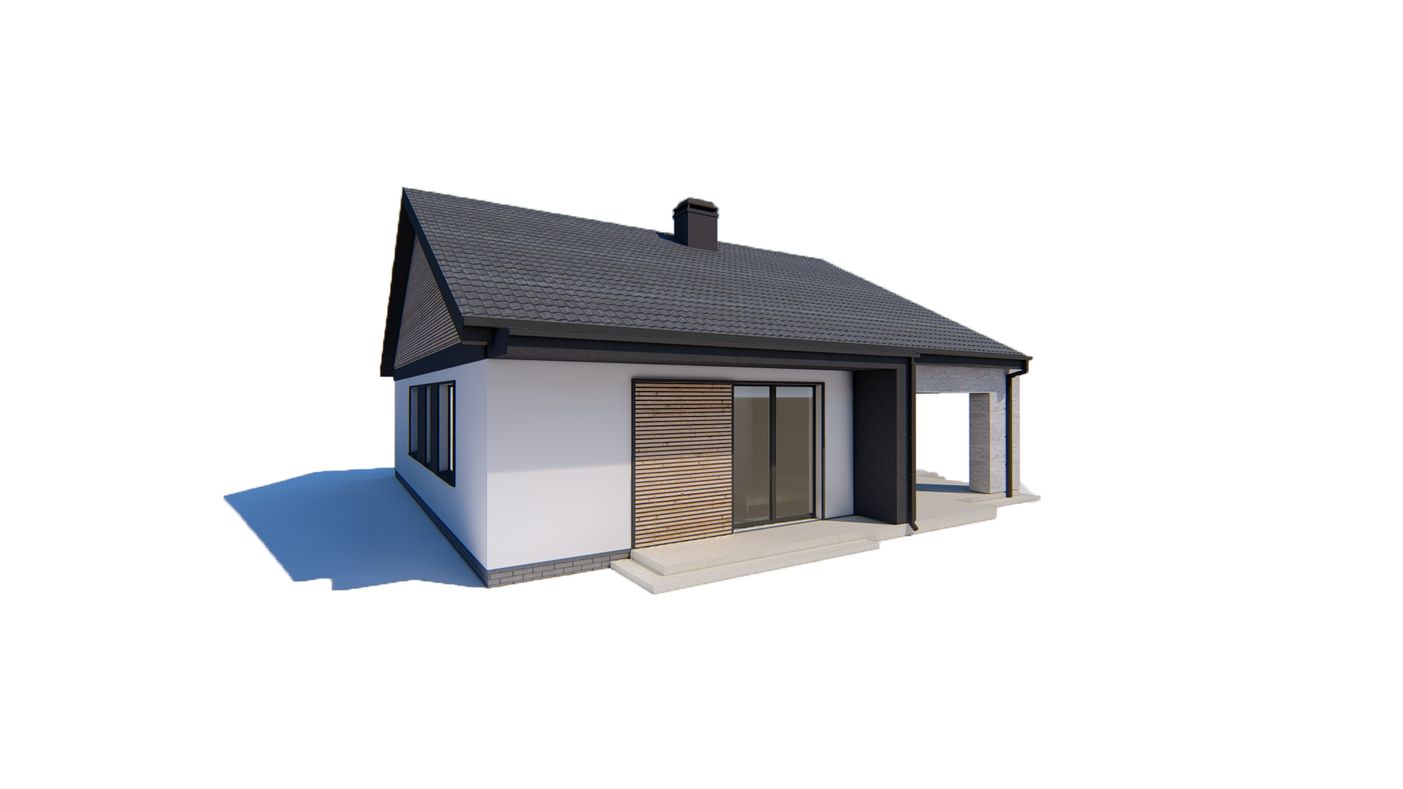Home project  - Dom parterowy o powierzchni 130m2 z dachem 2-spadowym, 4 pokojami oraz salonem.