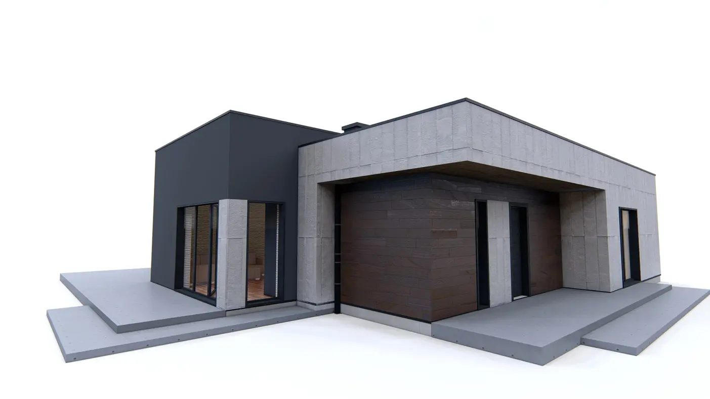 Home project  - Nowoczesna parterówka z 4 sypialniami, częścią dzienną od ogrodu i zadaszonym ta
