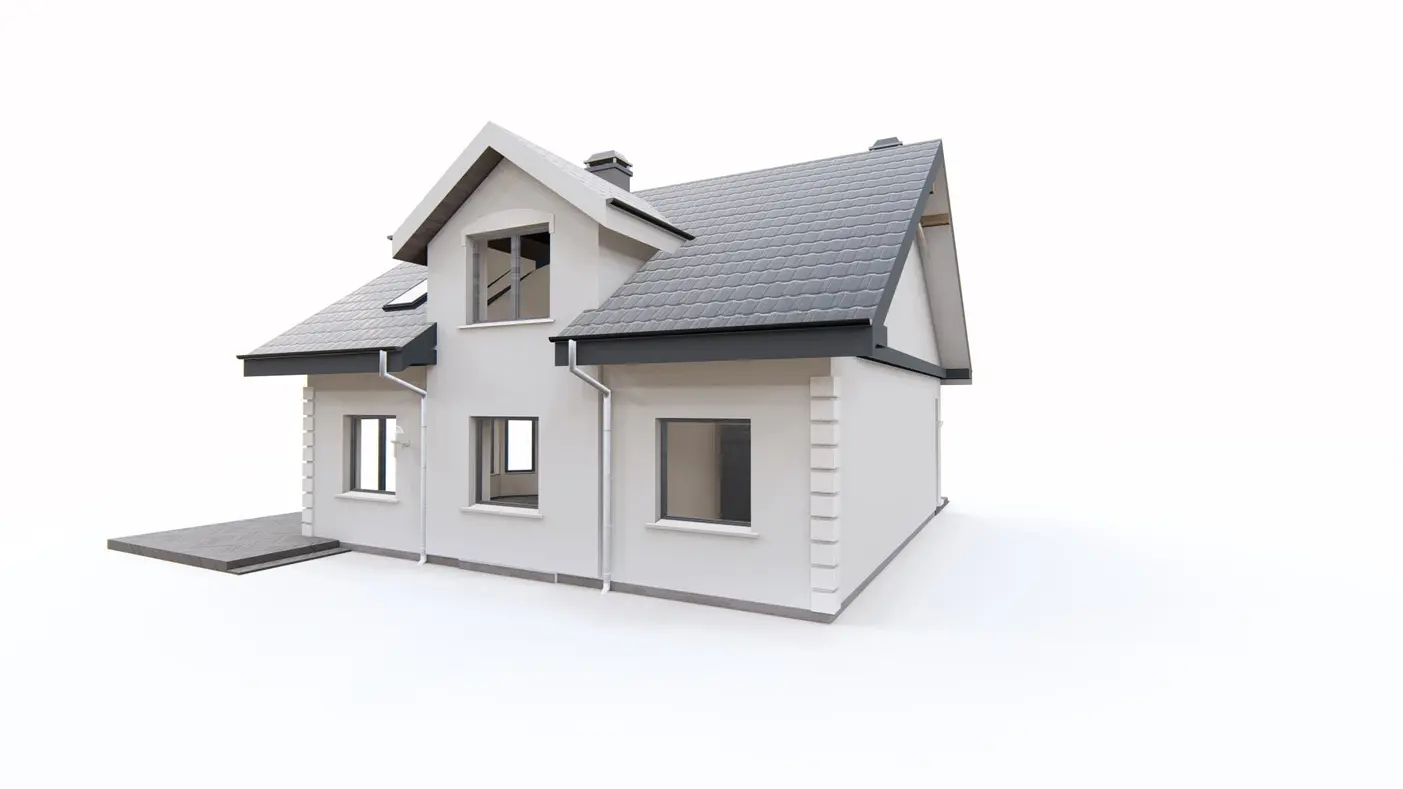 Home project  - Projekt domu z poddaszem,wykuszem oraz tarasem bocznym także na małą działkę.