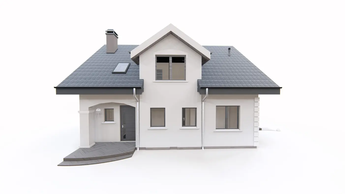 Home project  - Projekt domu z poddaszem,wykuszem oraz tarasem bocznym także na małą działkę.