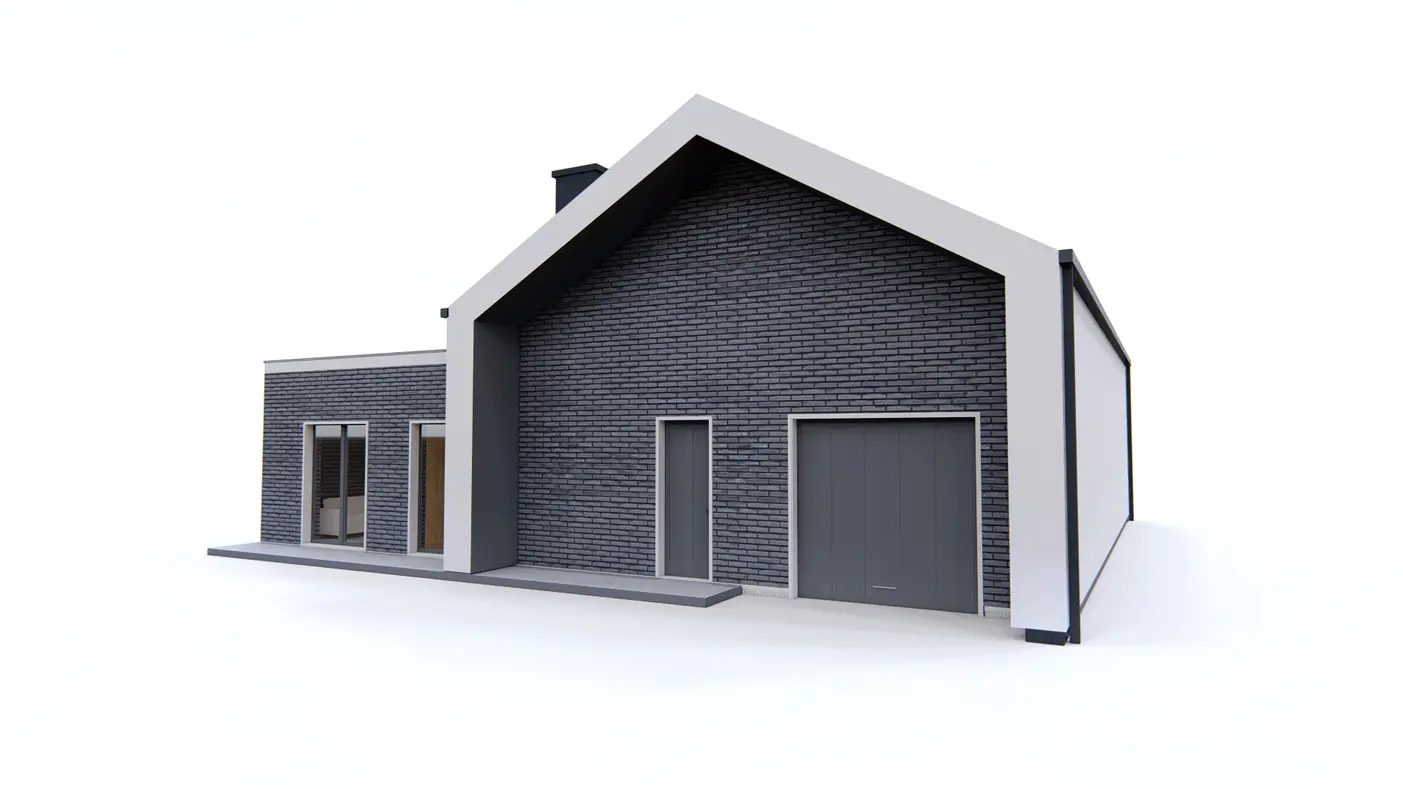 Home project  - Dom z przestronnym salonem, antresolą, wydzieloną sypialnią i wiatą