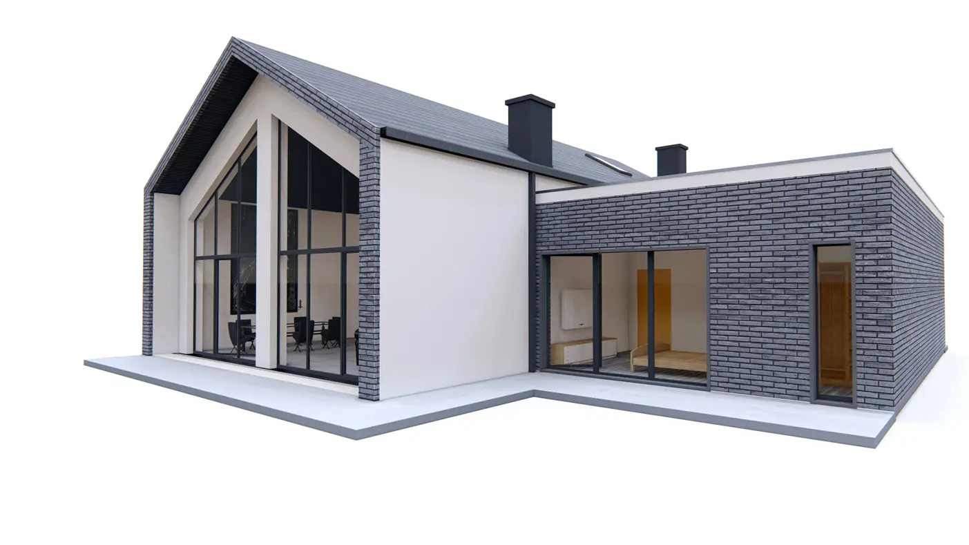 Home project  - Dom z przestronnym salonem, antresolą, wydzieloną sypialnią i wiatą
