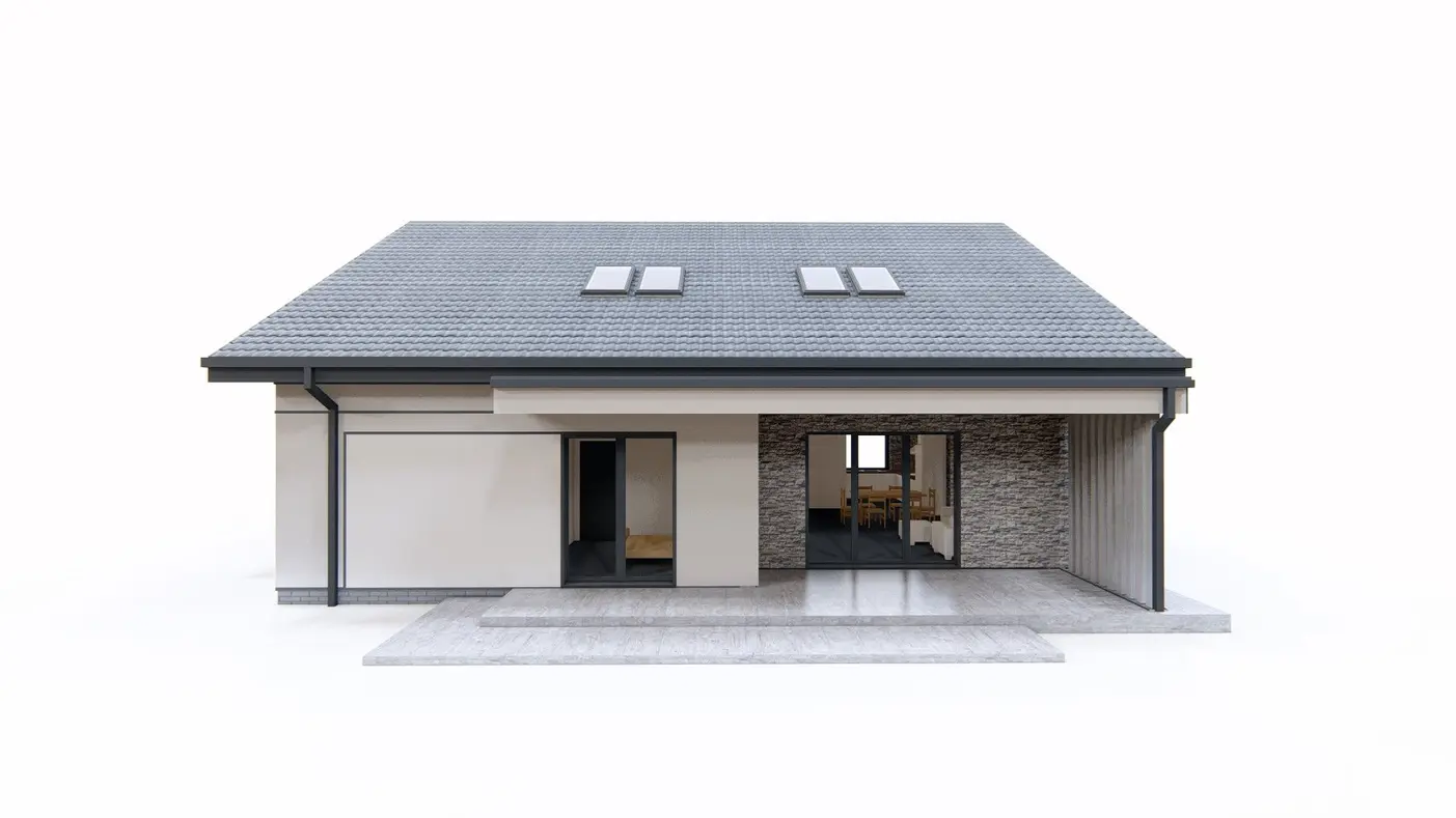 Mājas projekts  - Parterowy dom o powierzchni 110m2, 3 sypialniami oraz z opcją poddasza.
