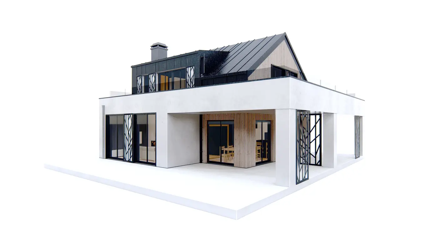 Home project  - Nowoczesny bliźniak z przestronną strefą dzienną i dużym tarasem.