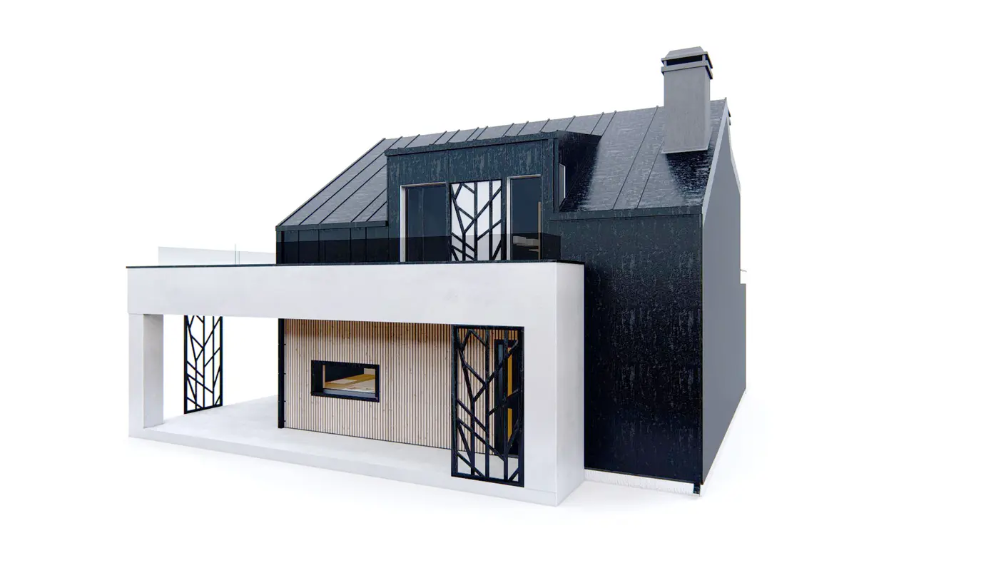 Home project  - Nowoczesny bliźniak z przestronną strefą dzienną i dużym tarasem.