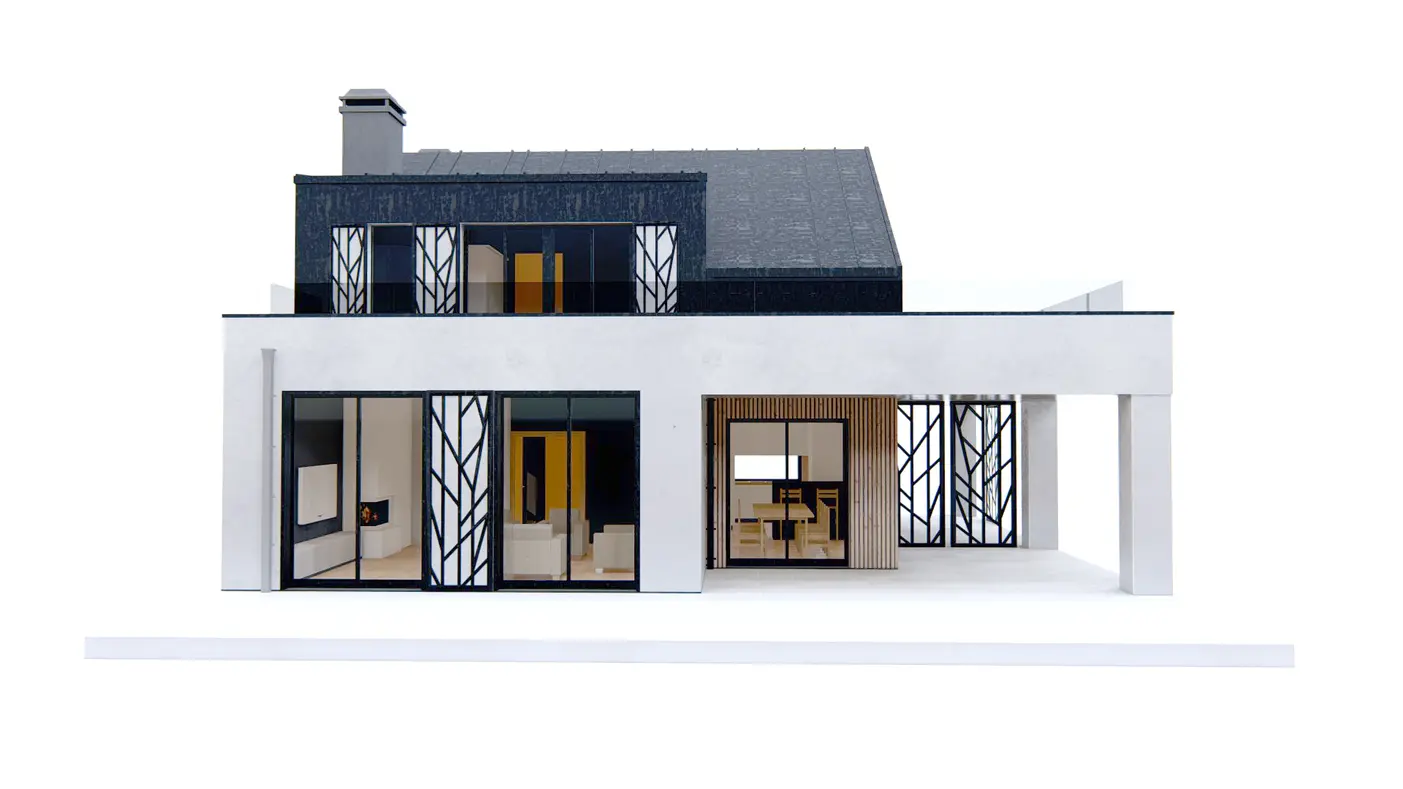 Home project  - Nowoczesny bliźniak z przestronną strefą dzienną i dużym tarasem.