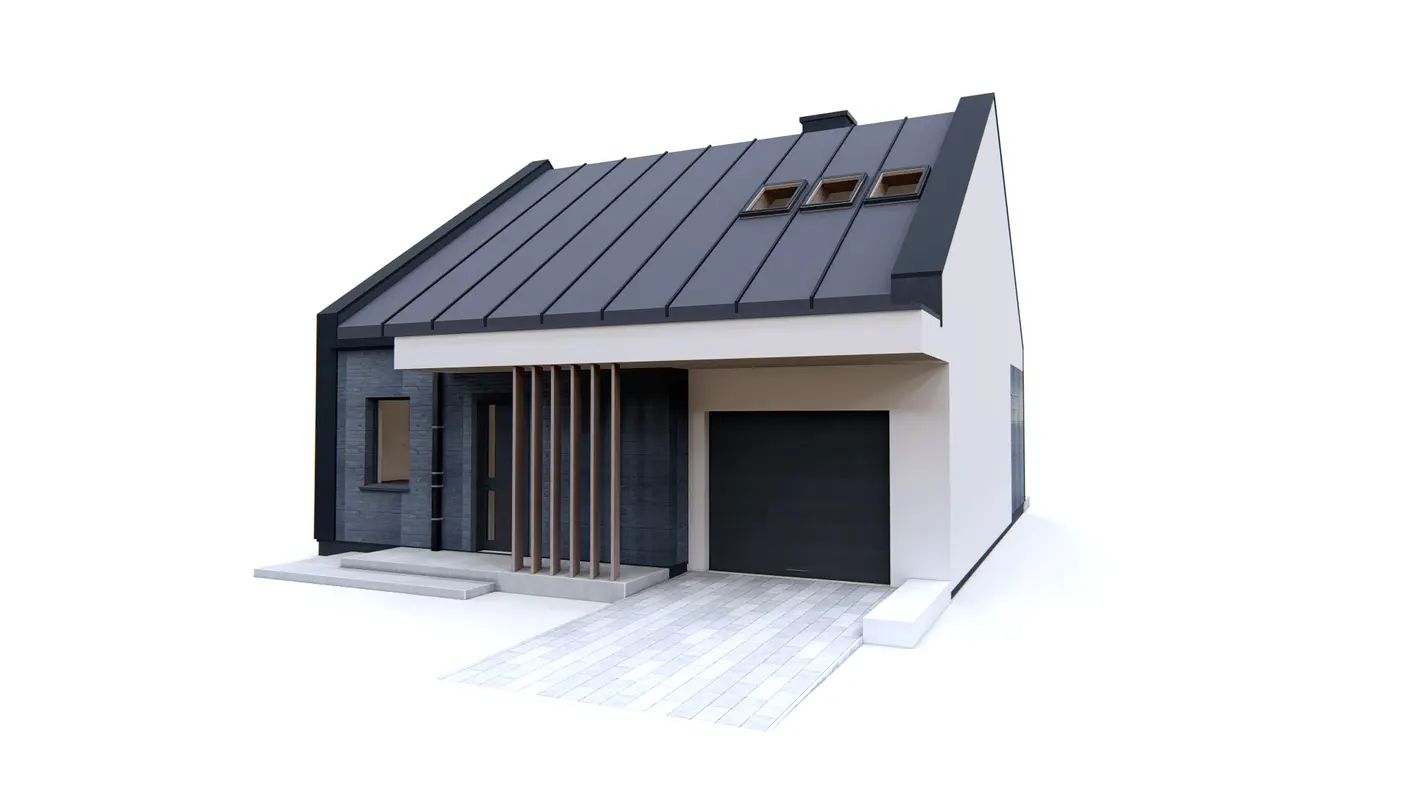 Home project  - Dom do zabudowy bliźniaczej o powierzchni ok 100m2 z lukarną od strony ogrodu.
